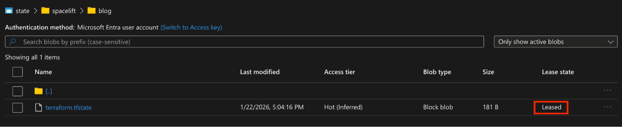 locked state in the Azure portal