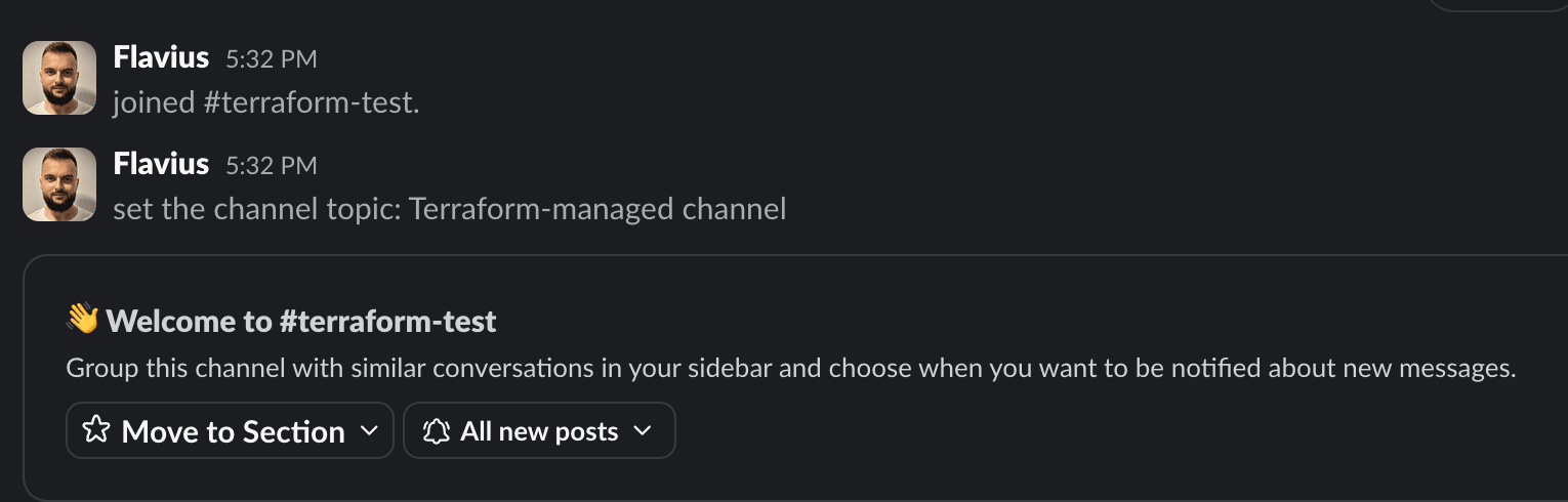 screenshot from slack showing terraform connected