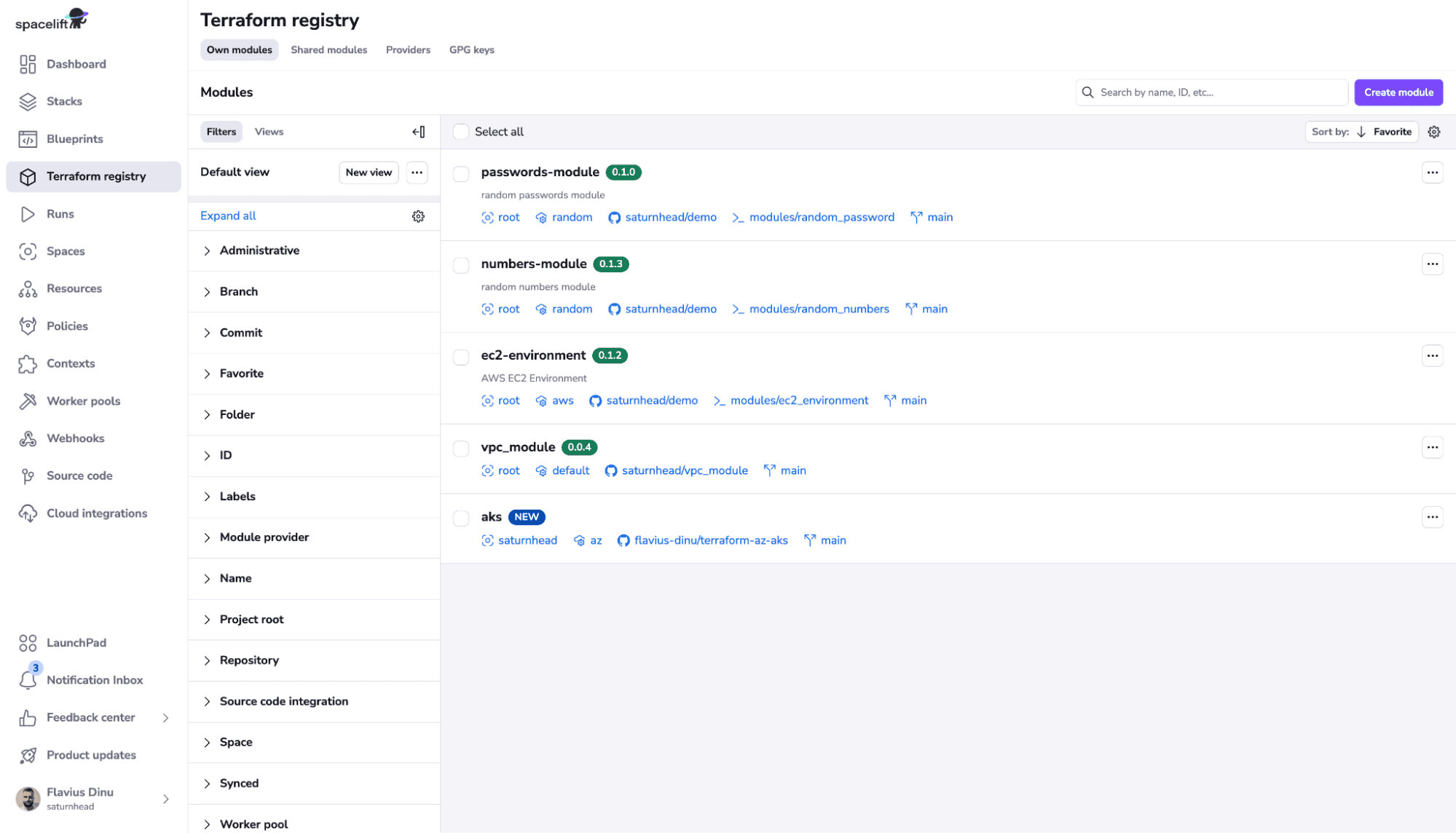 spacelift modules registry