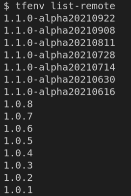 tfenv list-remote