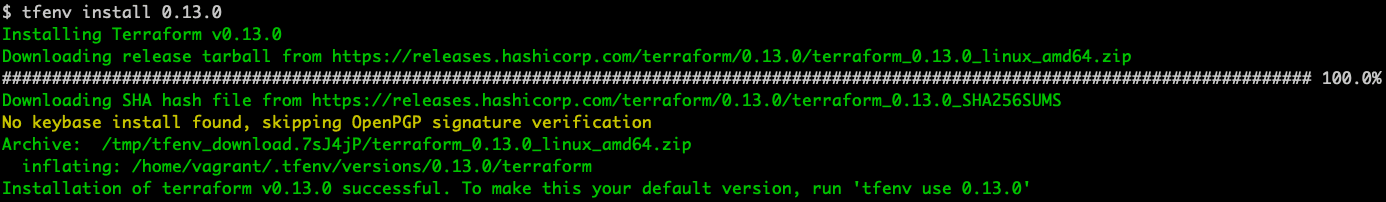 $ tfenv install 0.13.0