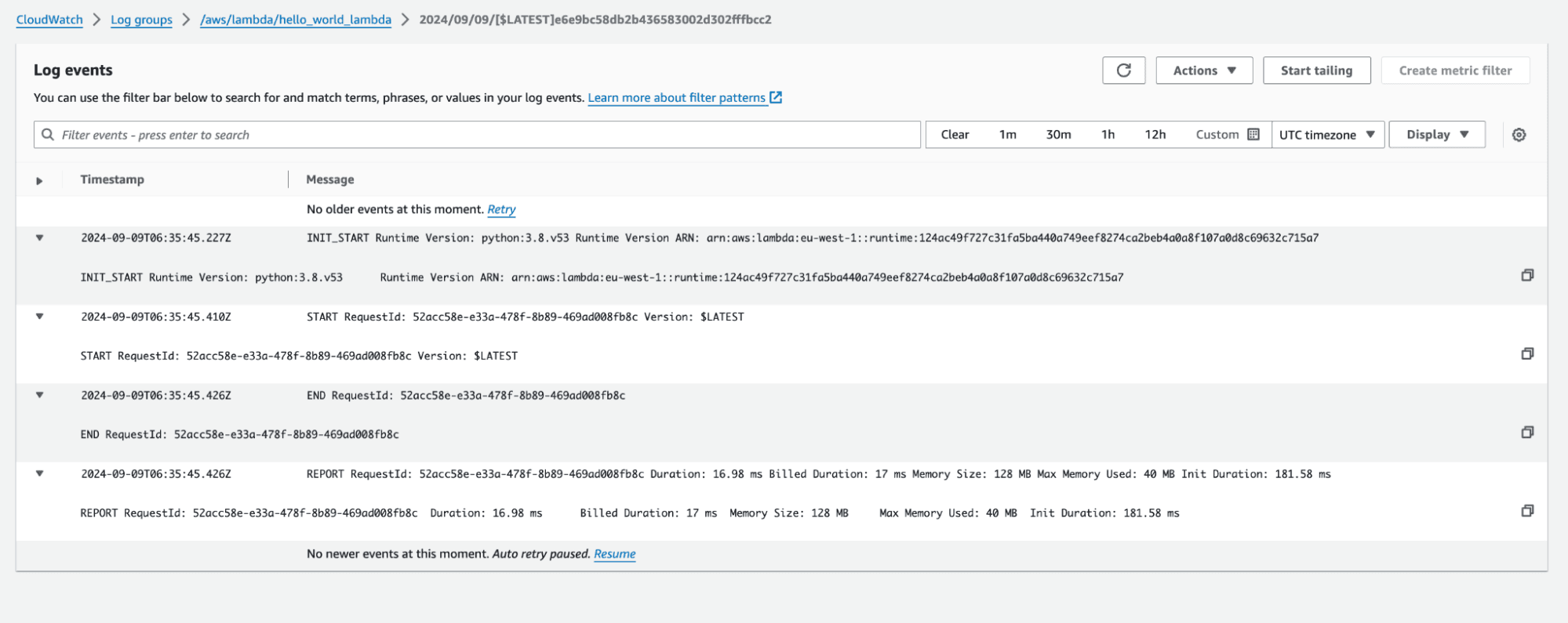 aws lambda cloudwatch output