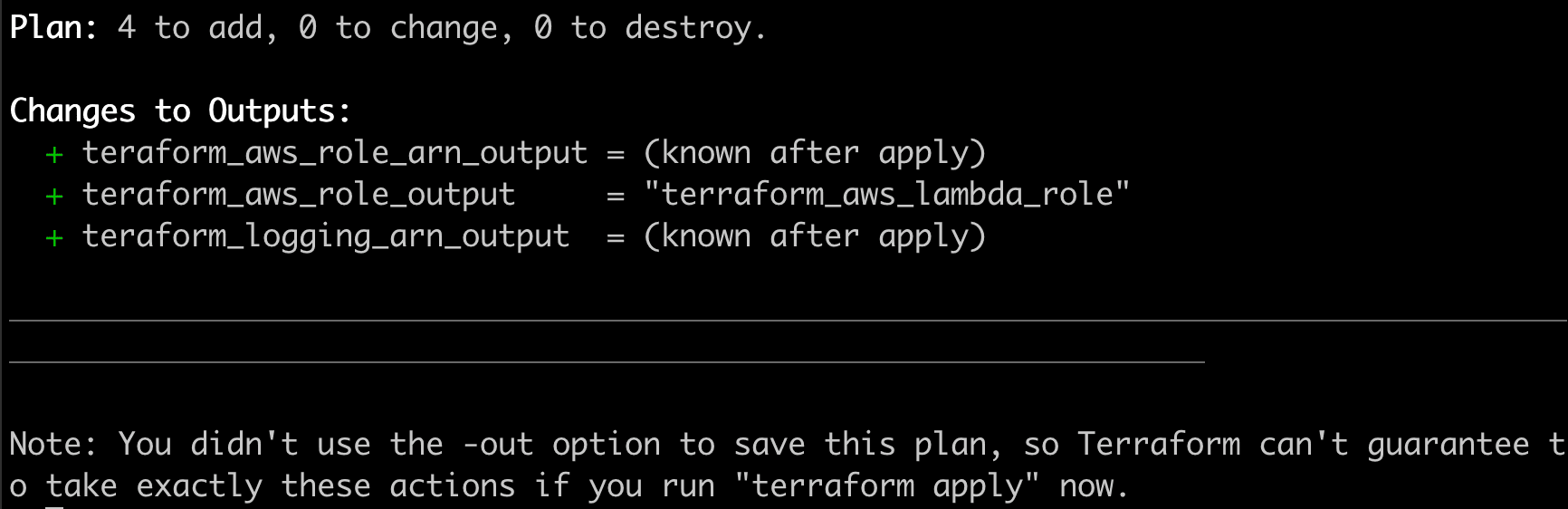 terraform plan output