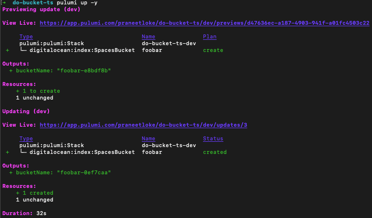 pulumi up -y
