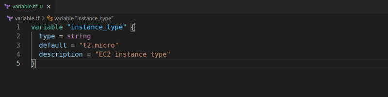 variable.tf file containing variable declaration