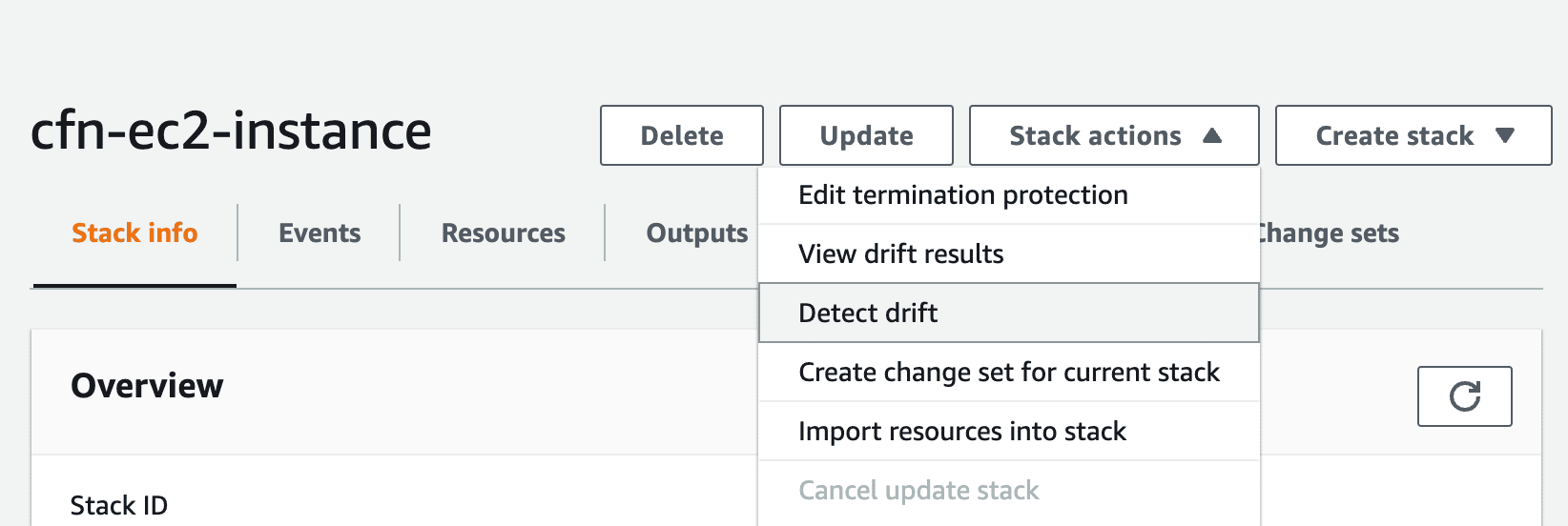 Drift detection checks via the AWS Console