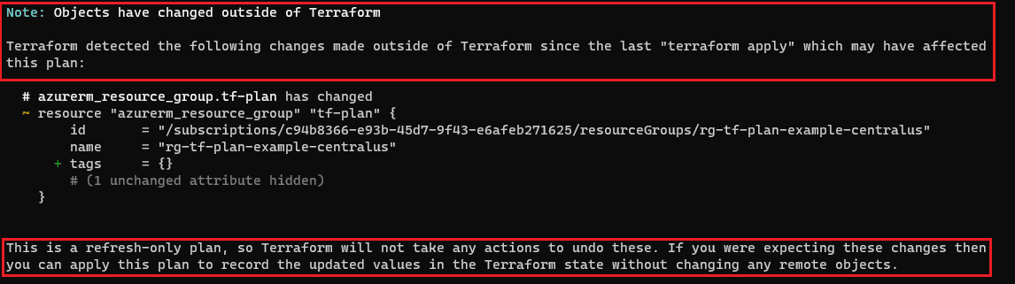 terraform plan refresh output