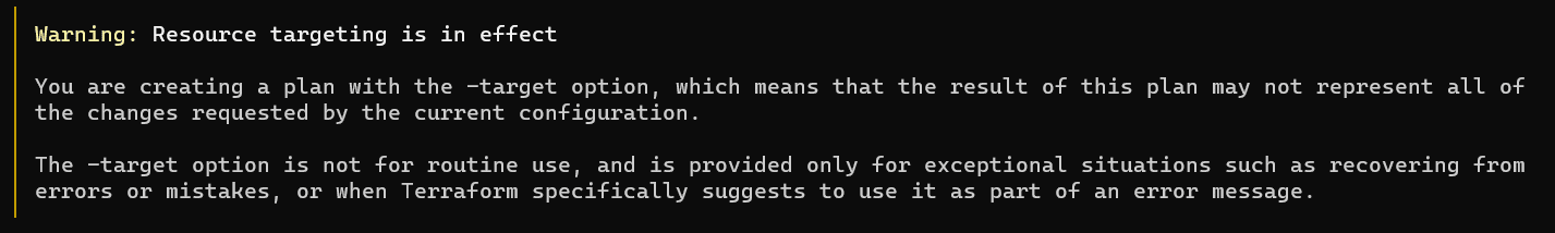 terraform plan target warning