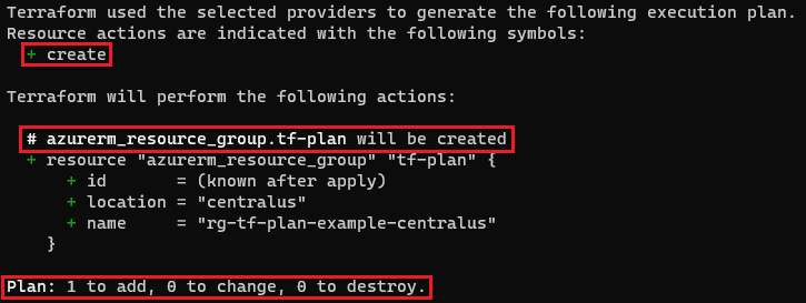 Terraform plan - initial output