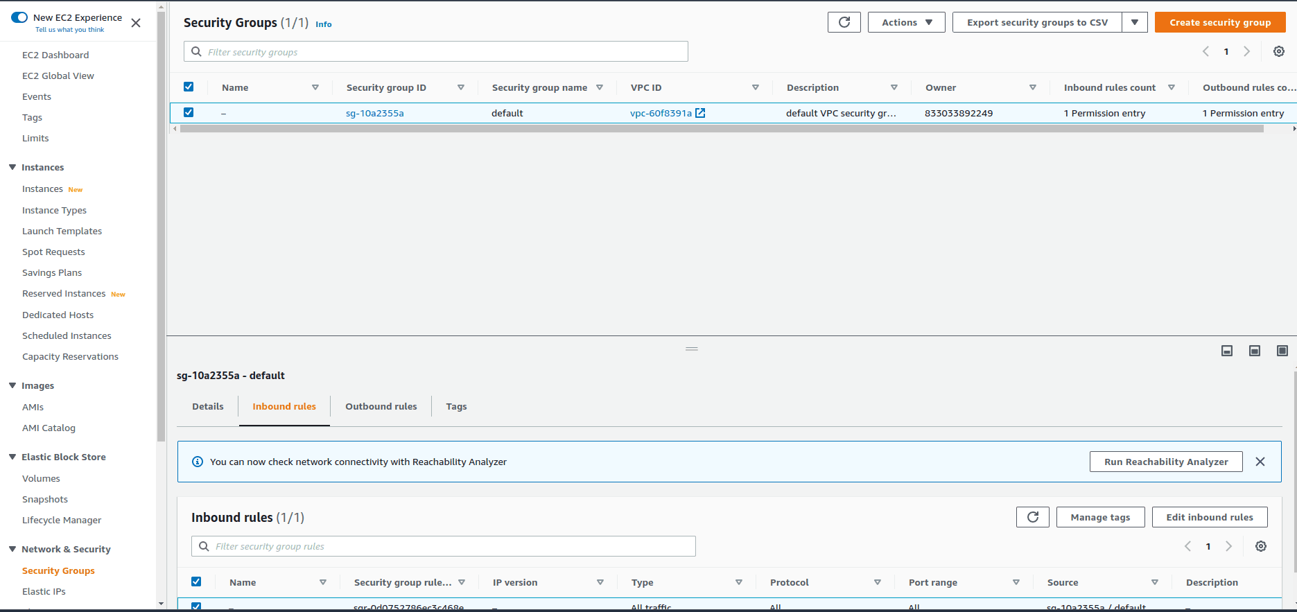 default security group details