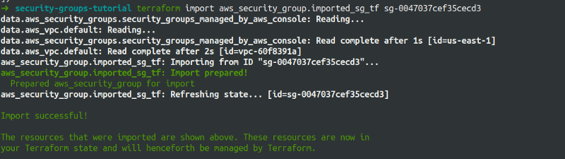 terraform import security group