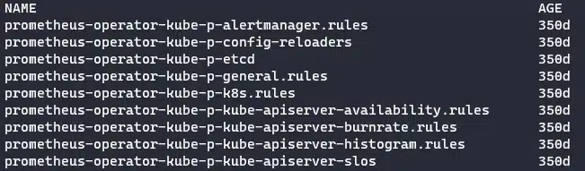list of prometheus rules
