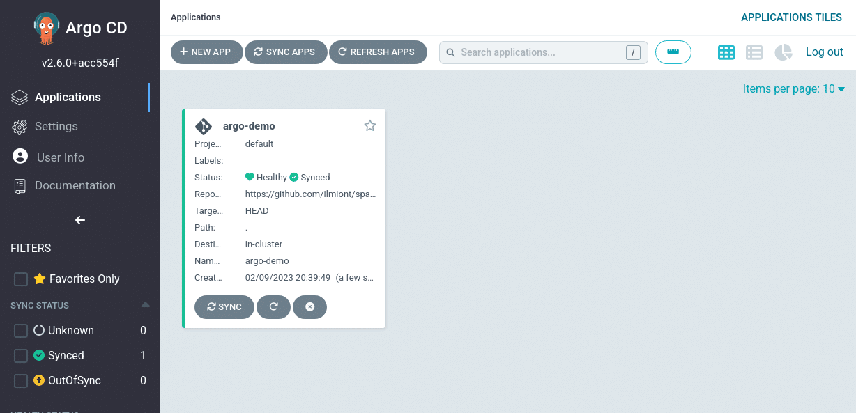 argo cd synced app