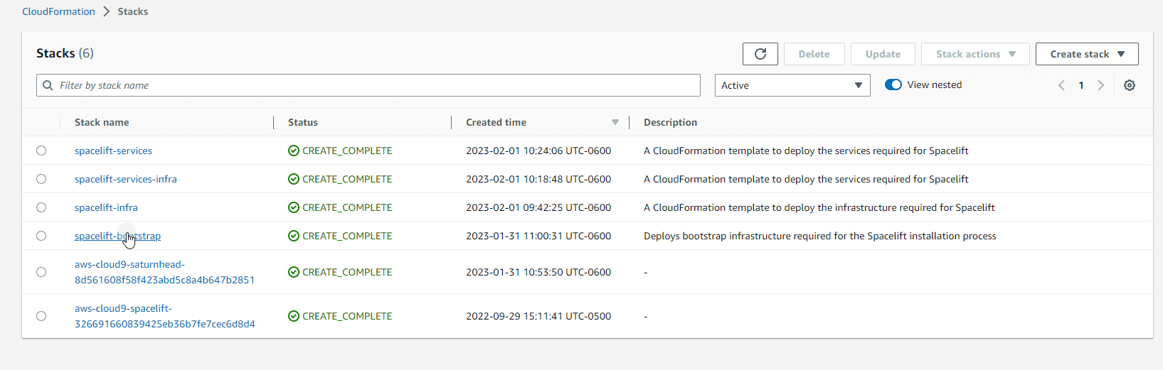 cloudformation stacks