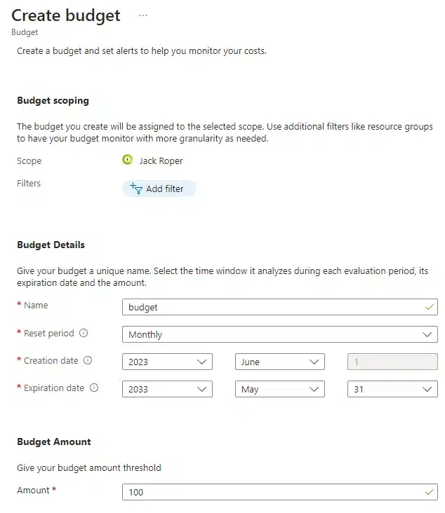 azure cost budgets