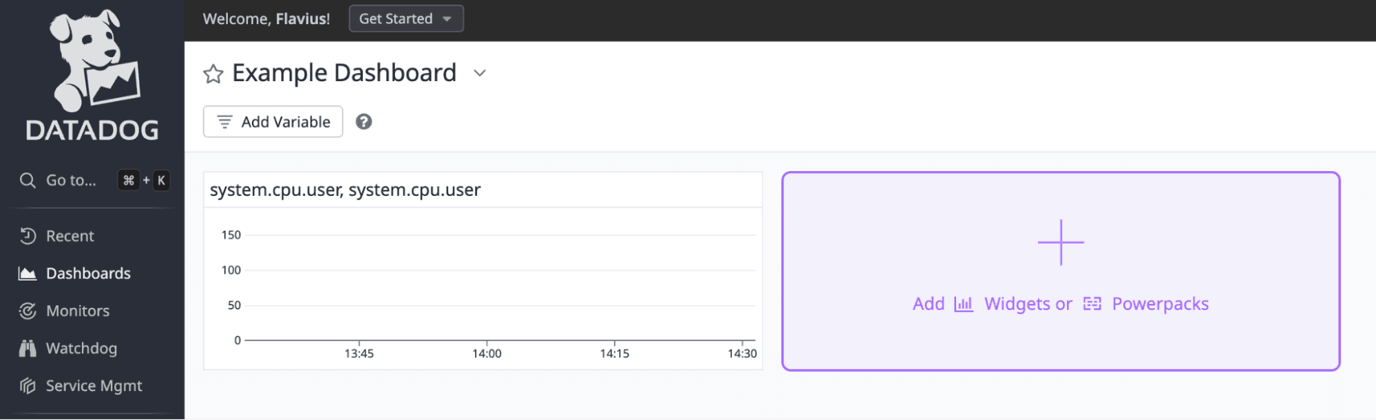 example dashboard