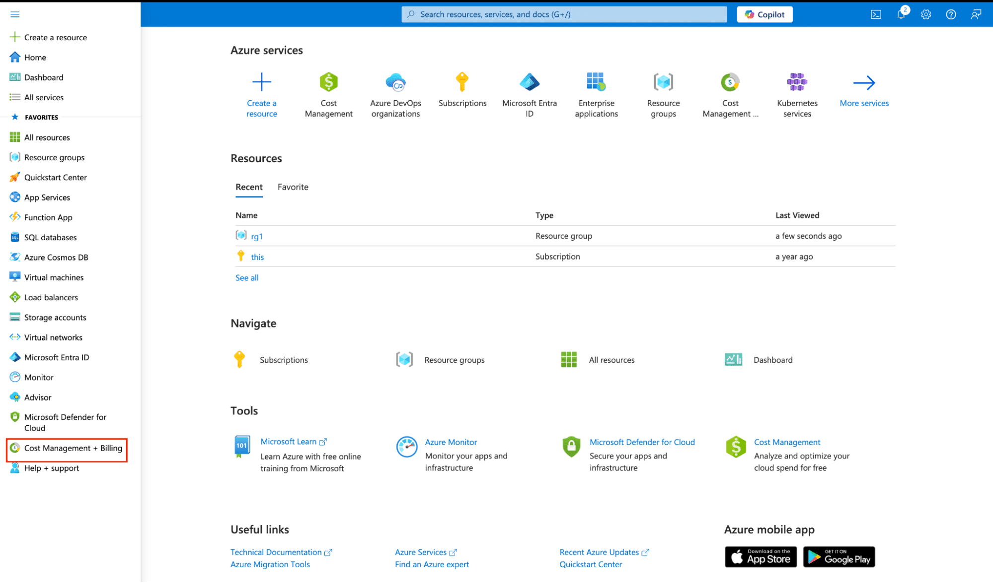 set up azure cost management
