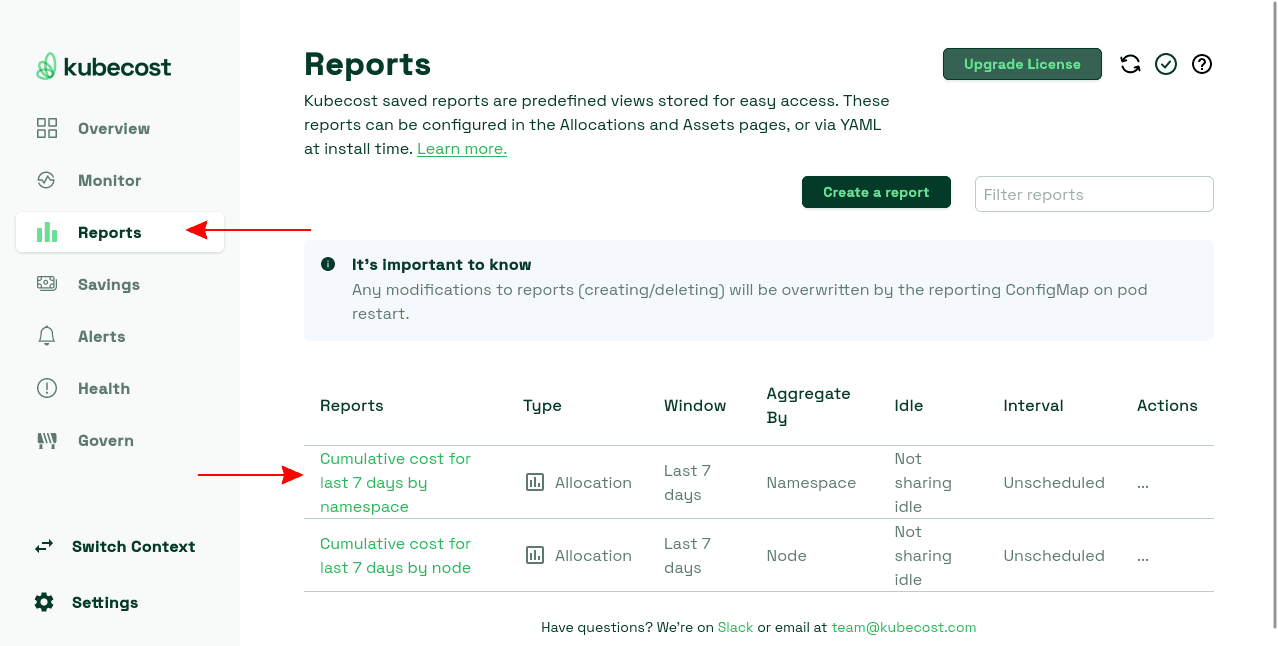 kubecost reports