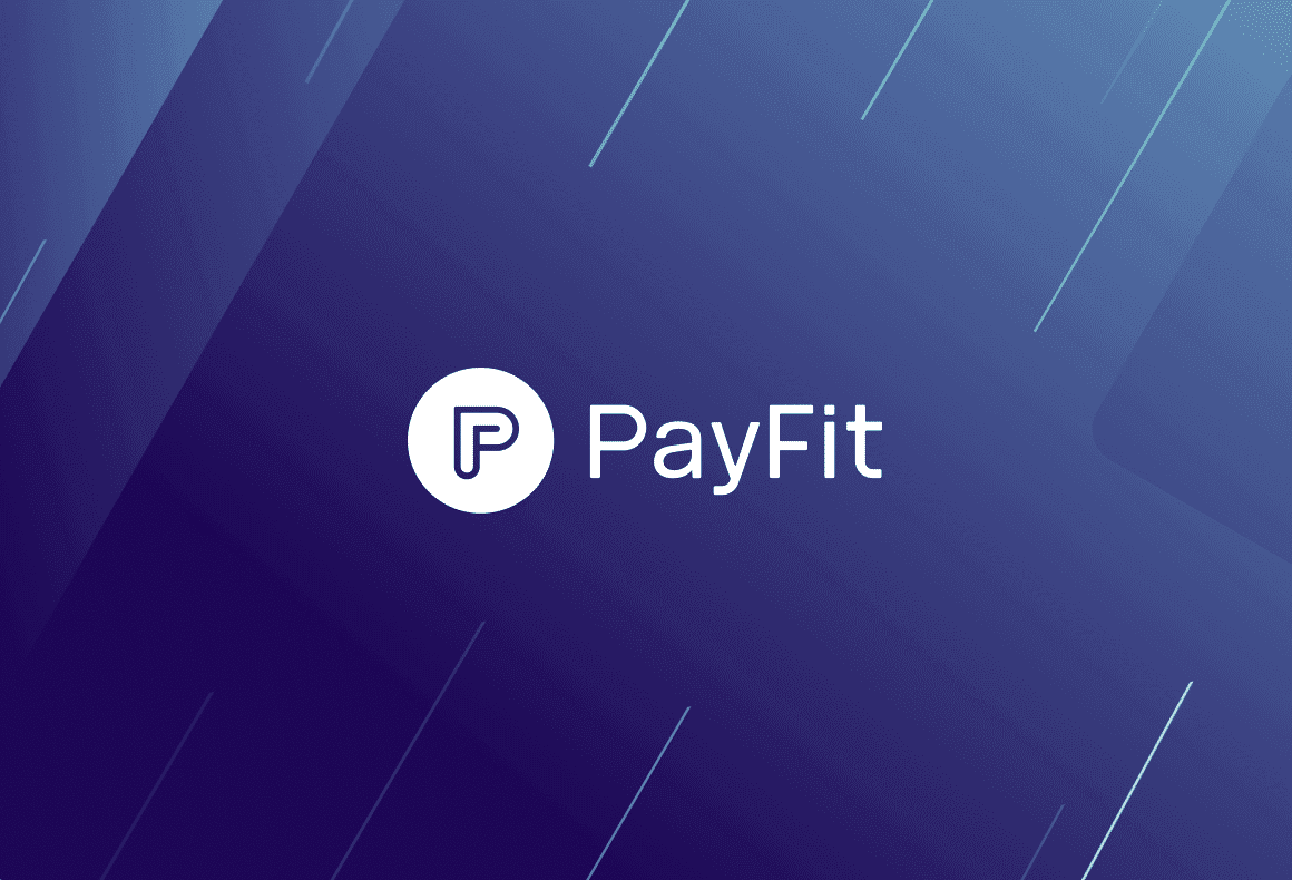 white payfit logo on blue background