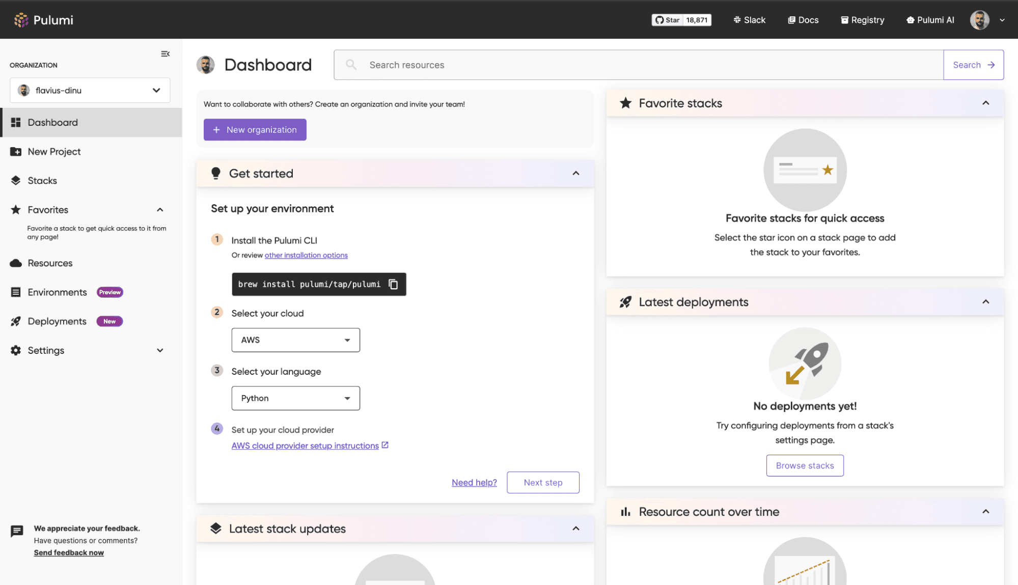 pulumi dashboard