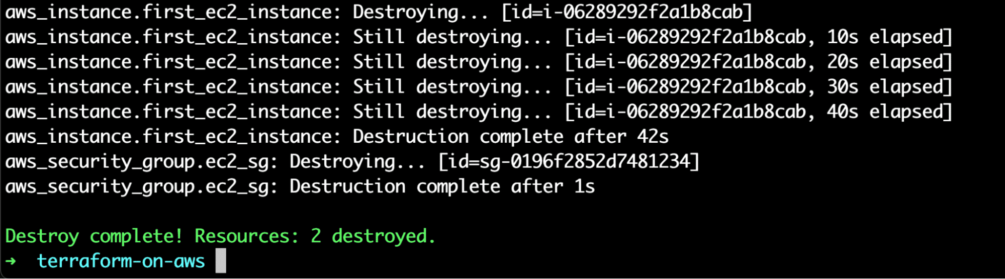 destroy aws resoures