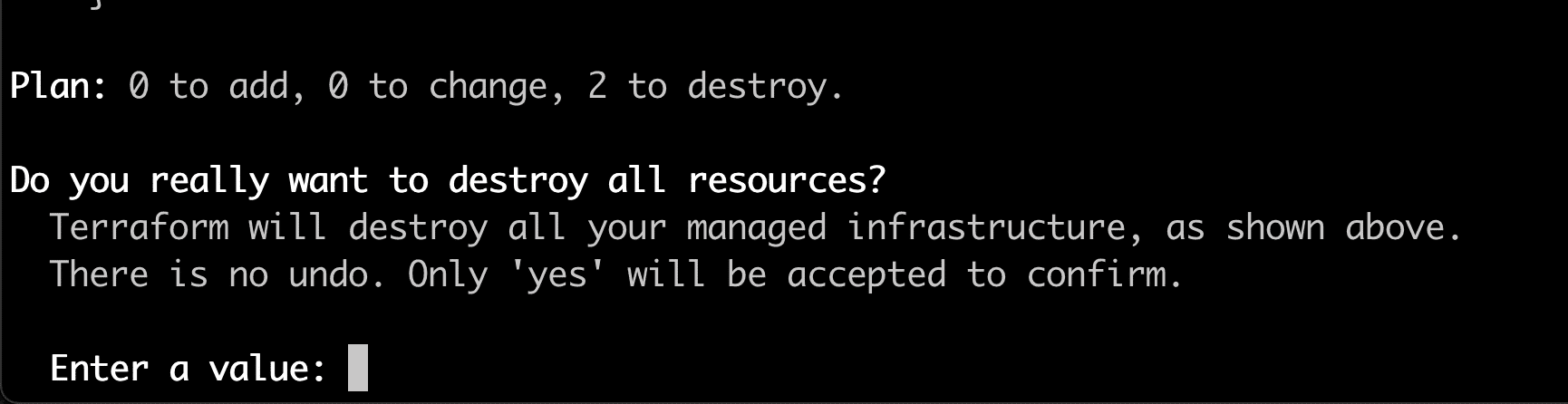 terraform destroy aws resources