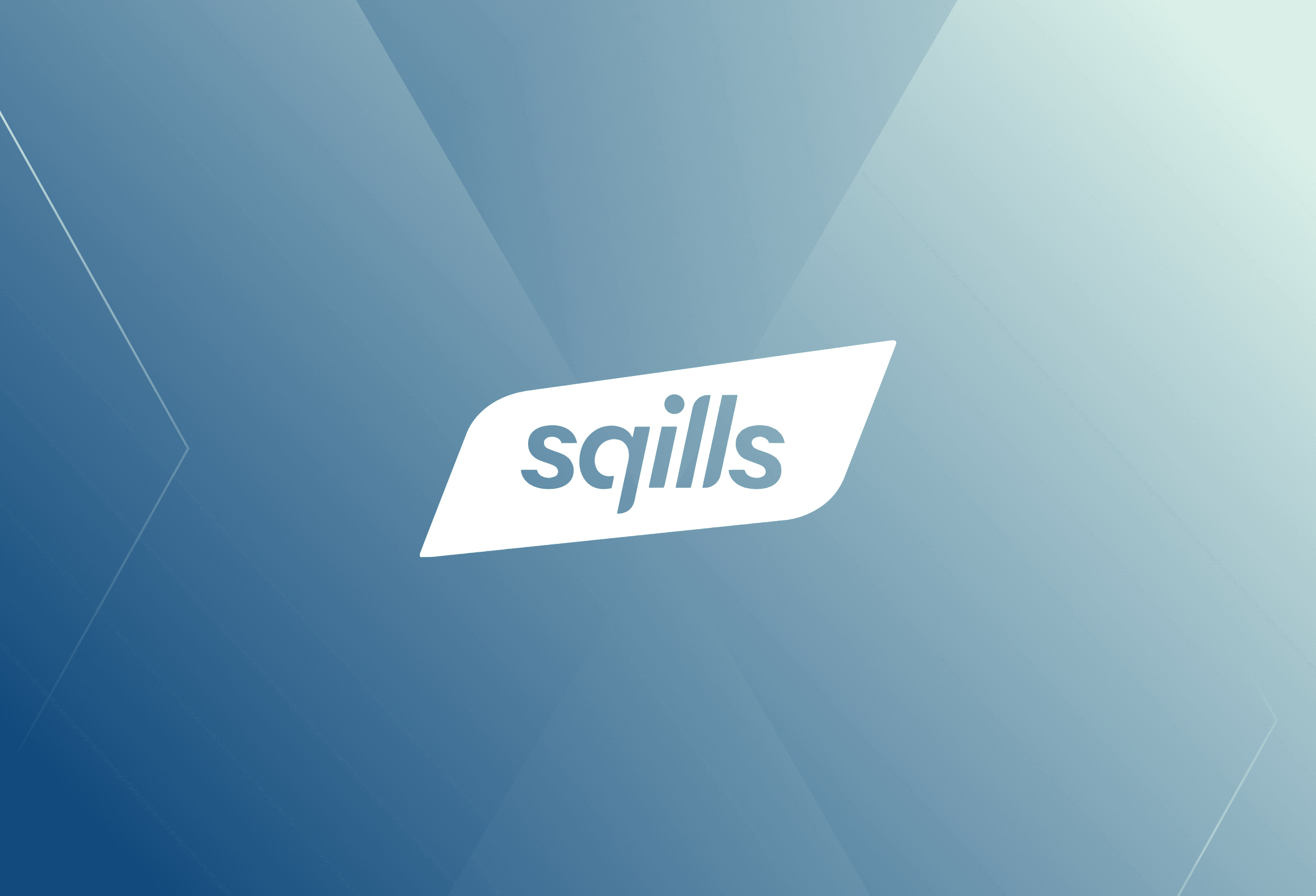 white sqills logo on blue-gray background