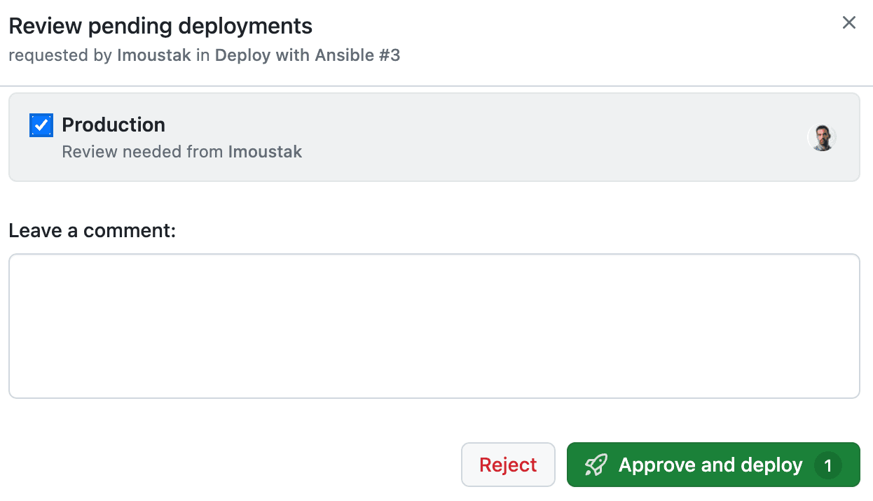 ansible github actions approve deployment