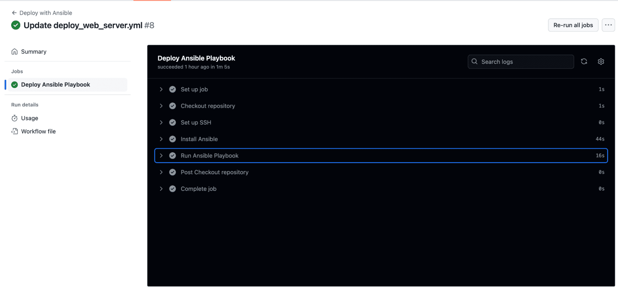 ansible github actions completed successfully