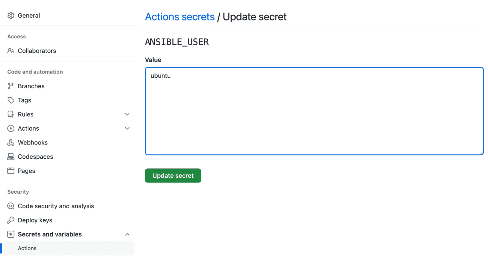 ansible sensitive data in GitHub Actions