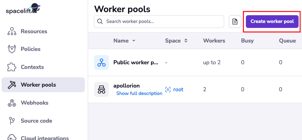 create spacelift worker pools