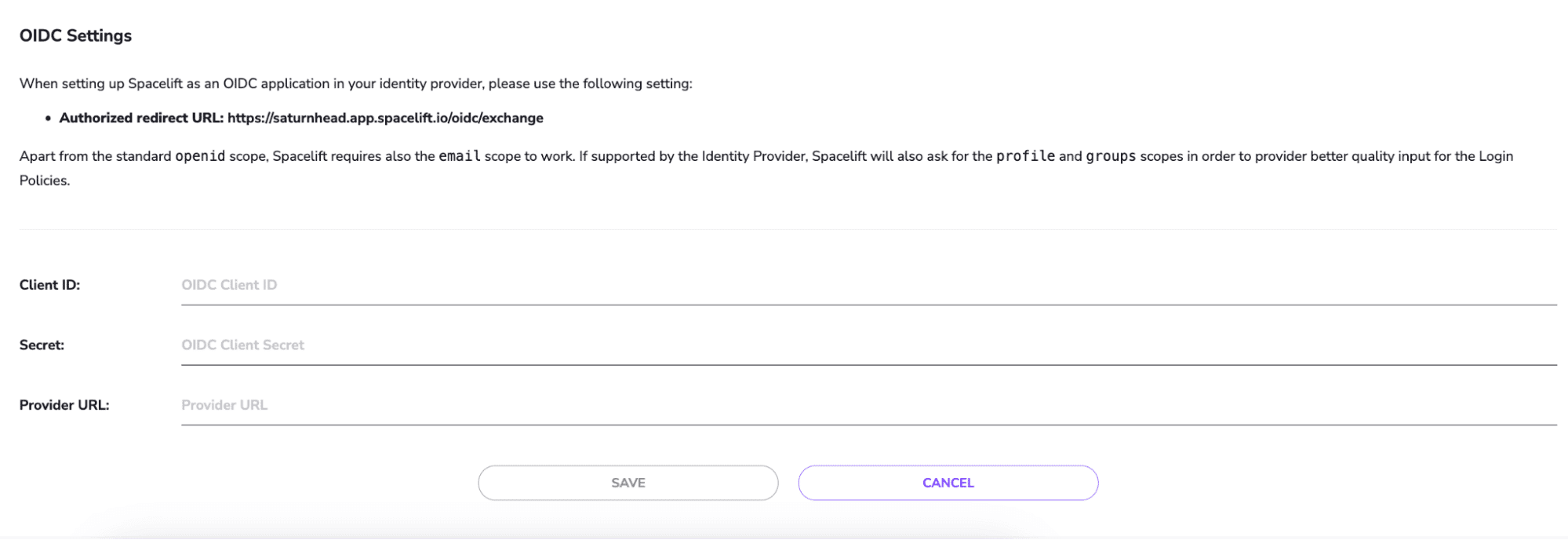 oidc settings