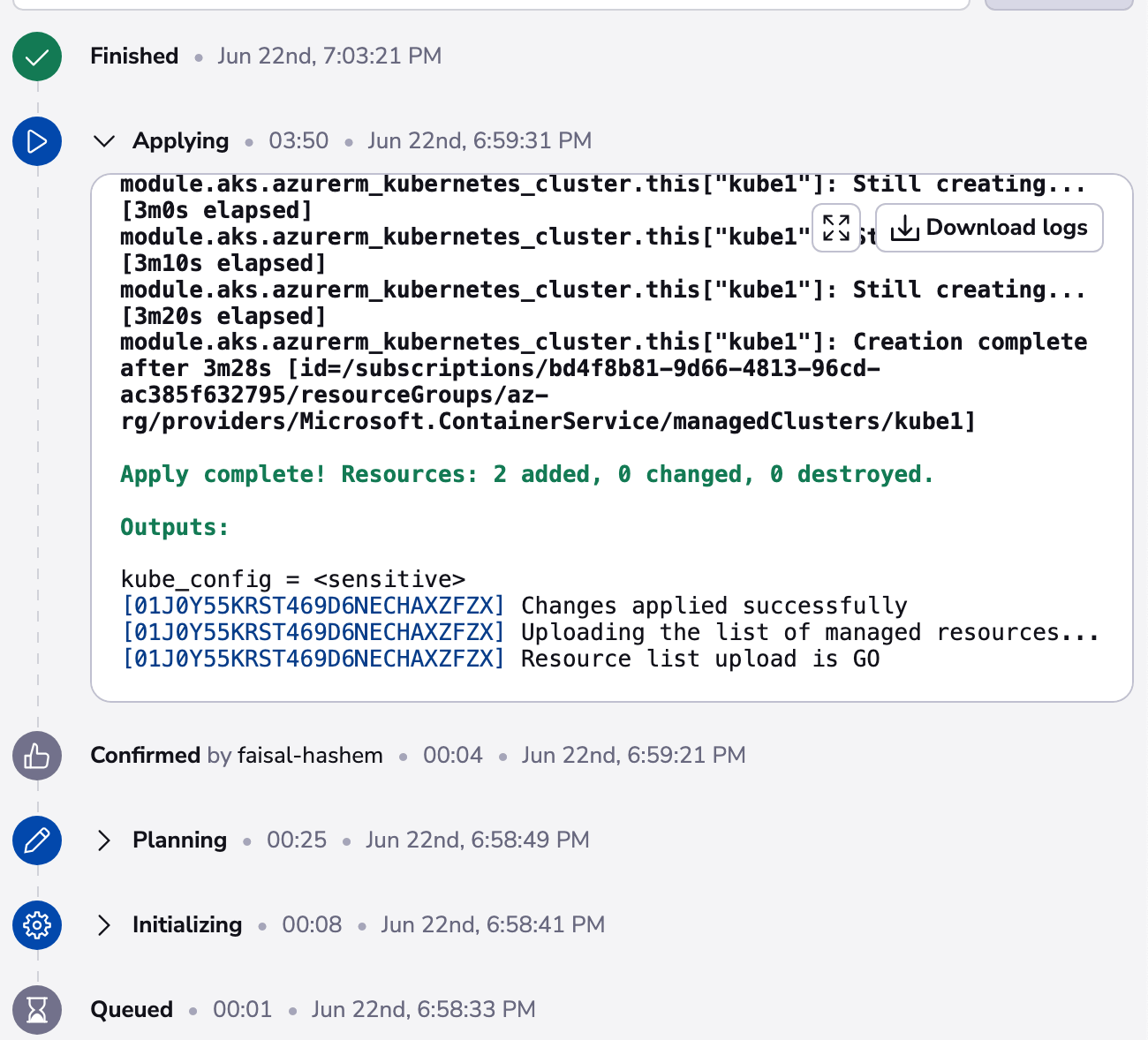 terraform kubernetes deployment example output