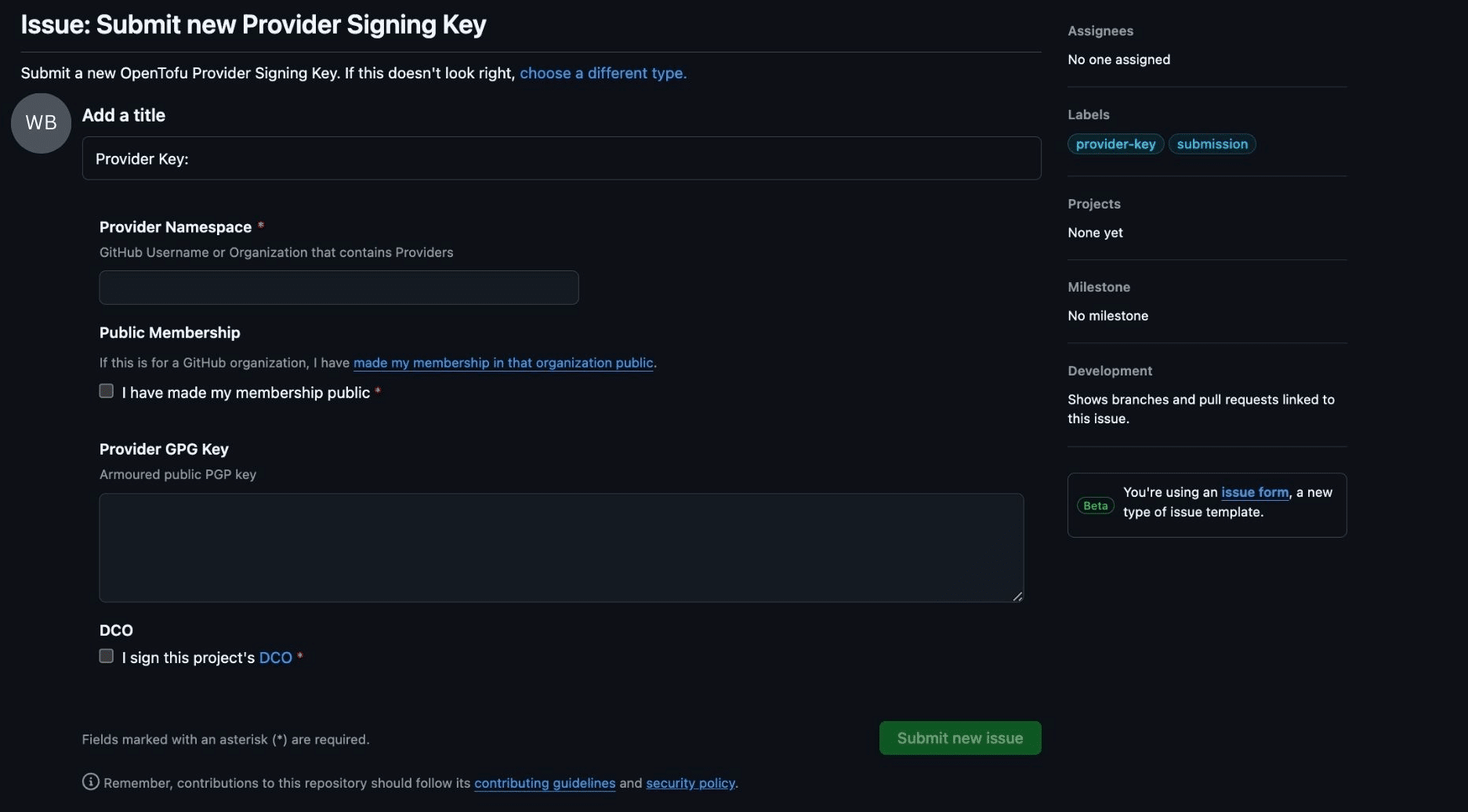 Submitting a new Provider Signing Key to OpenTofu registry