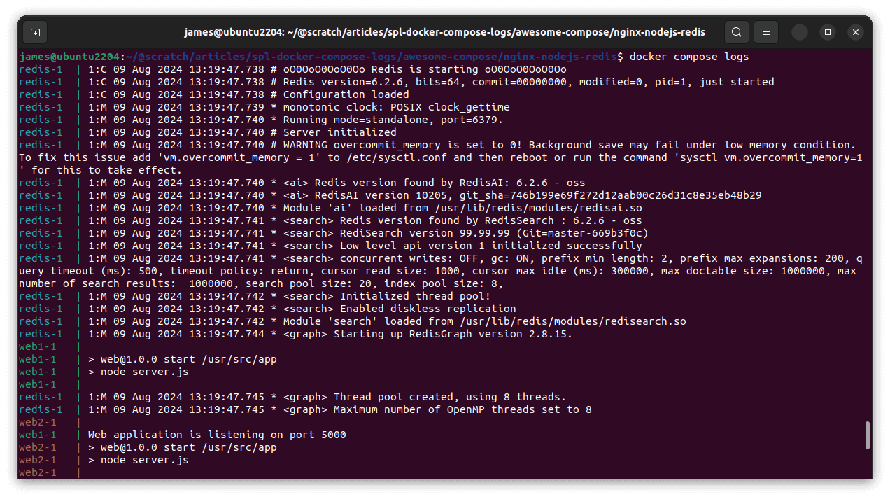 docker compose view logs