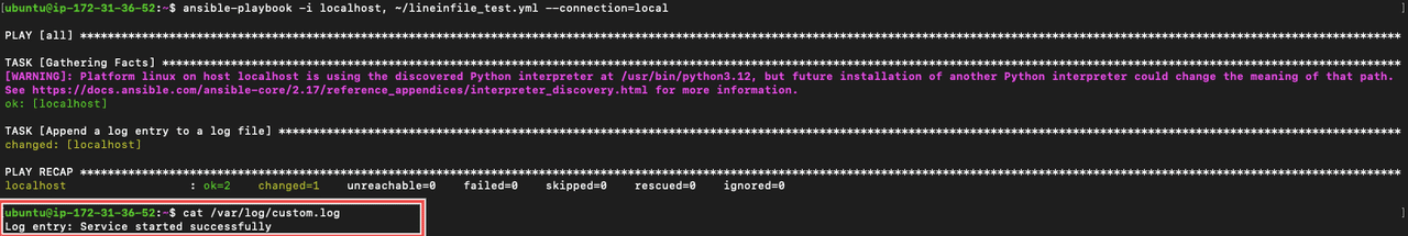 ansible lineinfile log files
