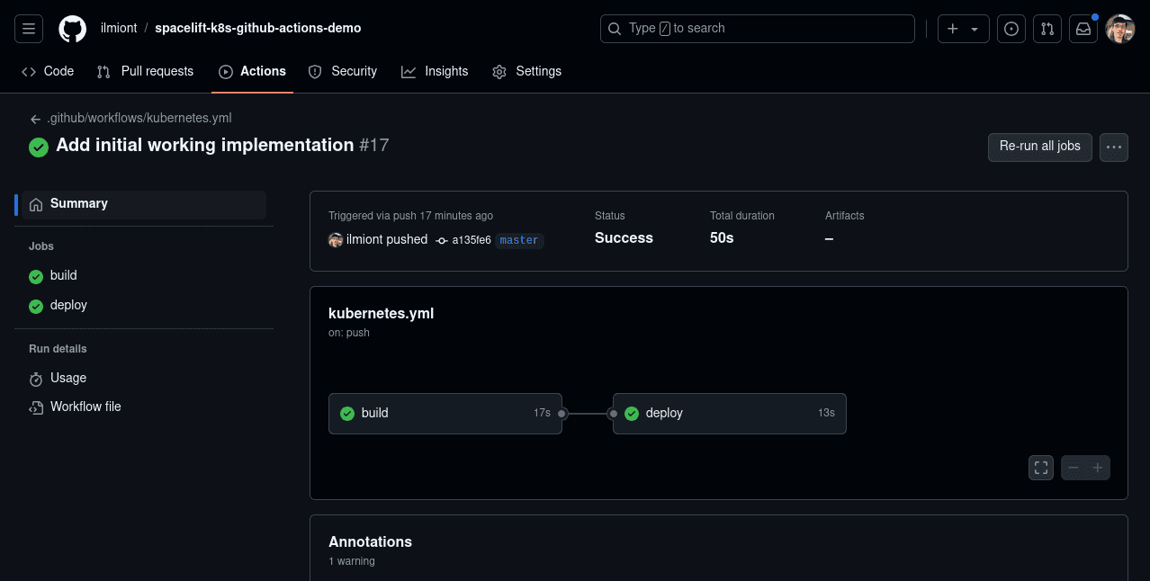 kubernetes github actions jobs