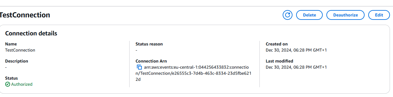 eventbridge test connection