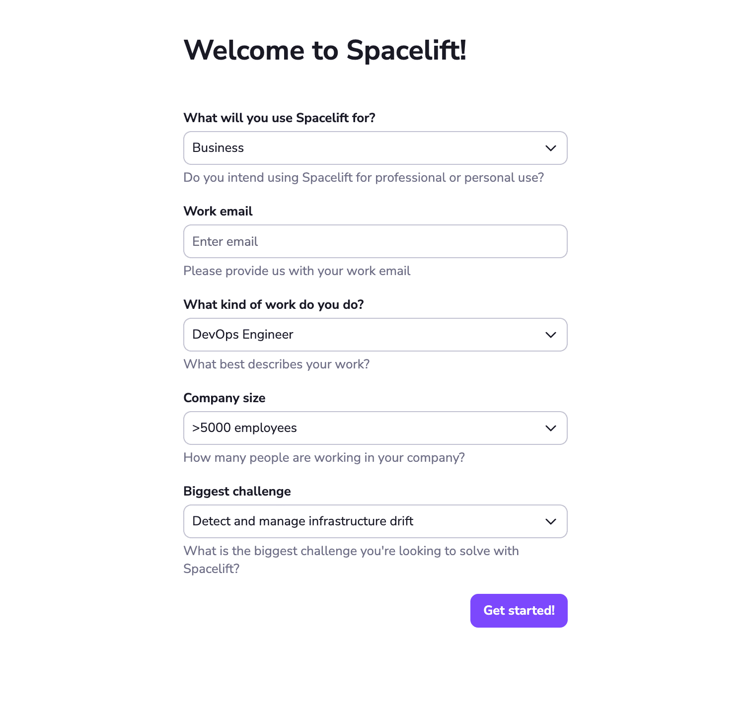 welcome to spacelift form