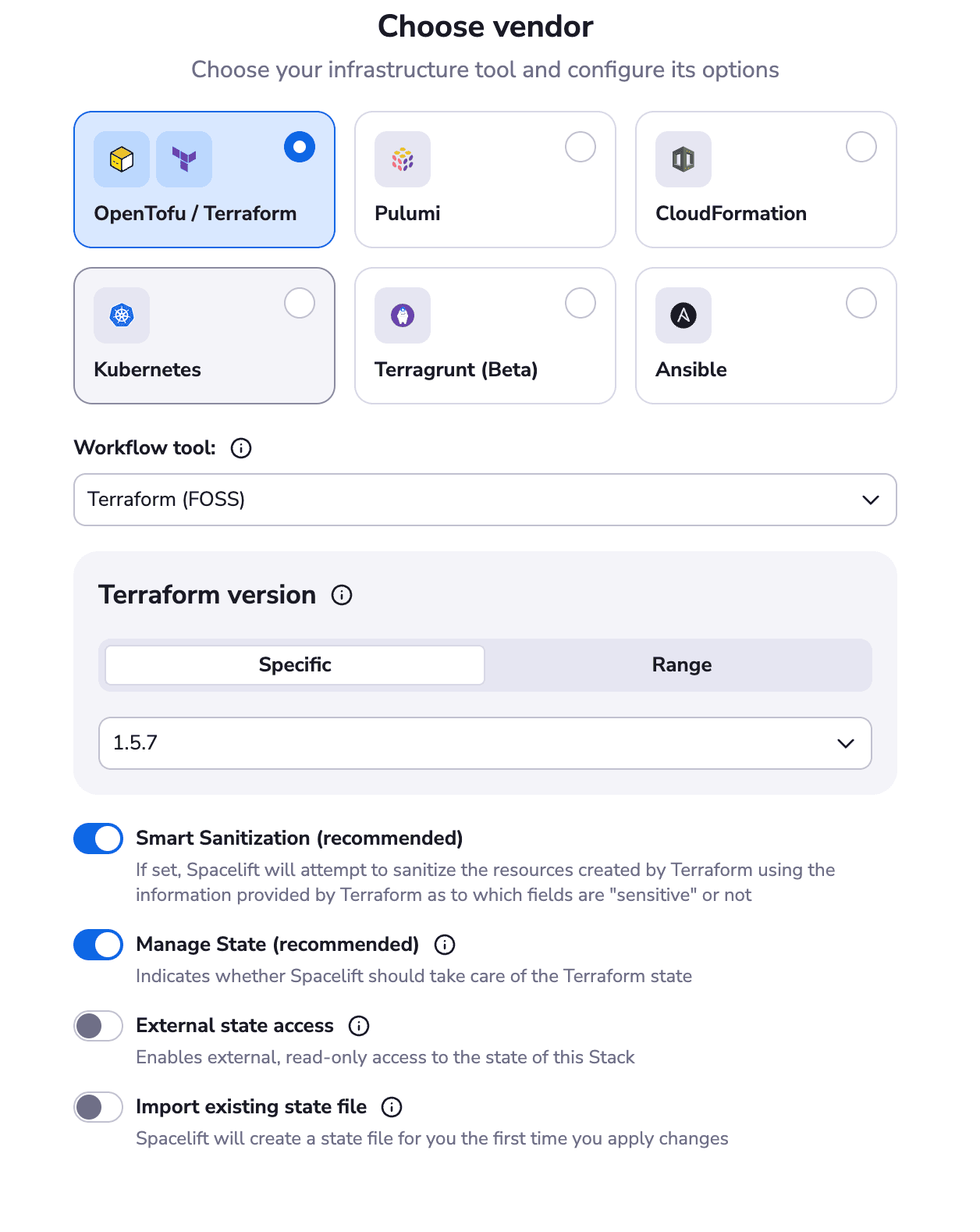 what is spacelift choose vendor