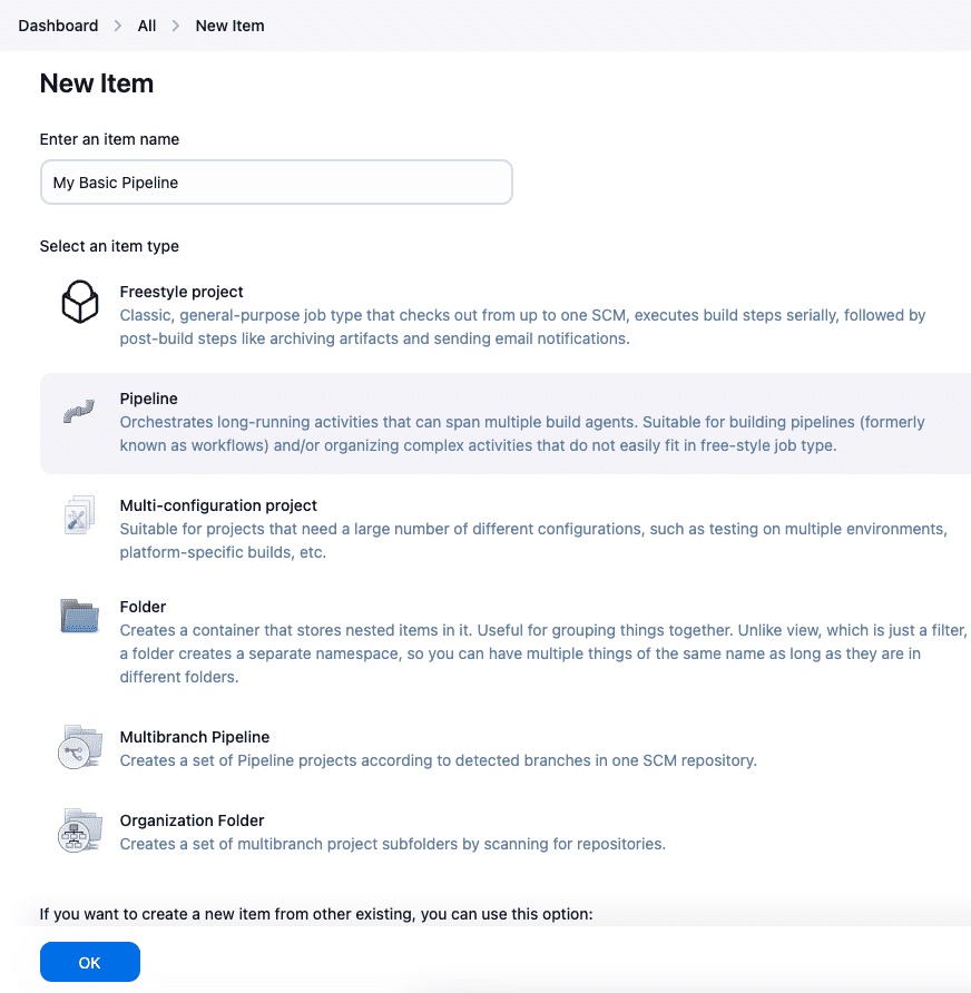 create jenkins new item
