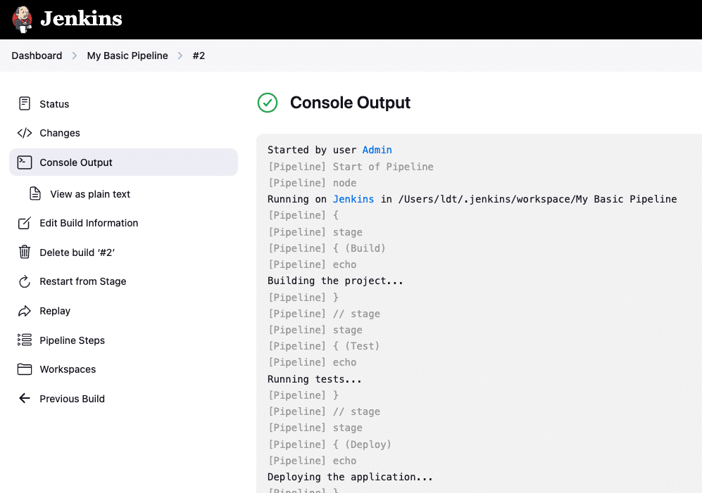 jenkins console output