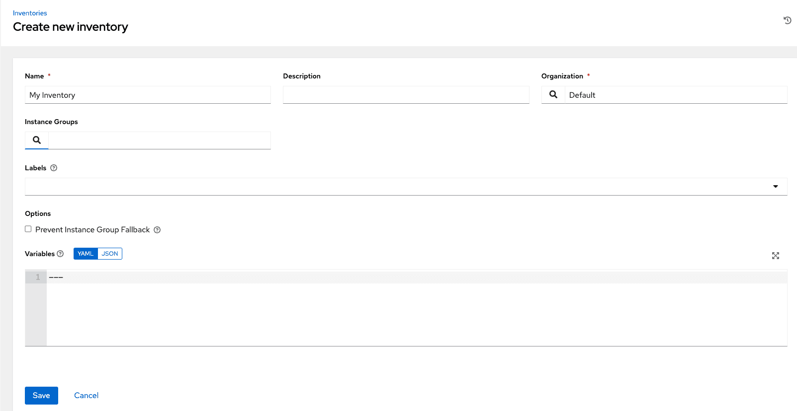 ansible awx inventory form