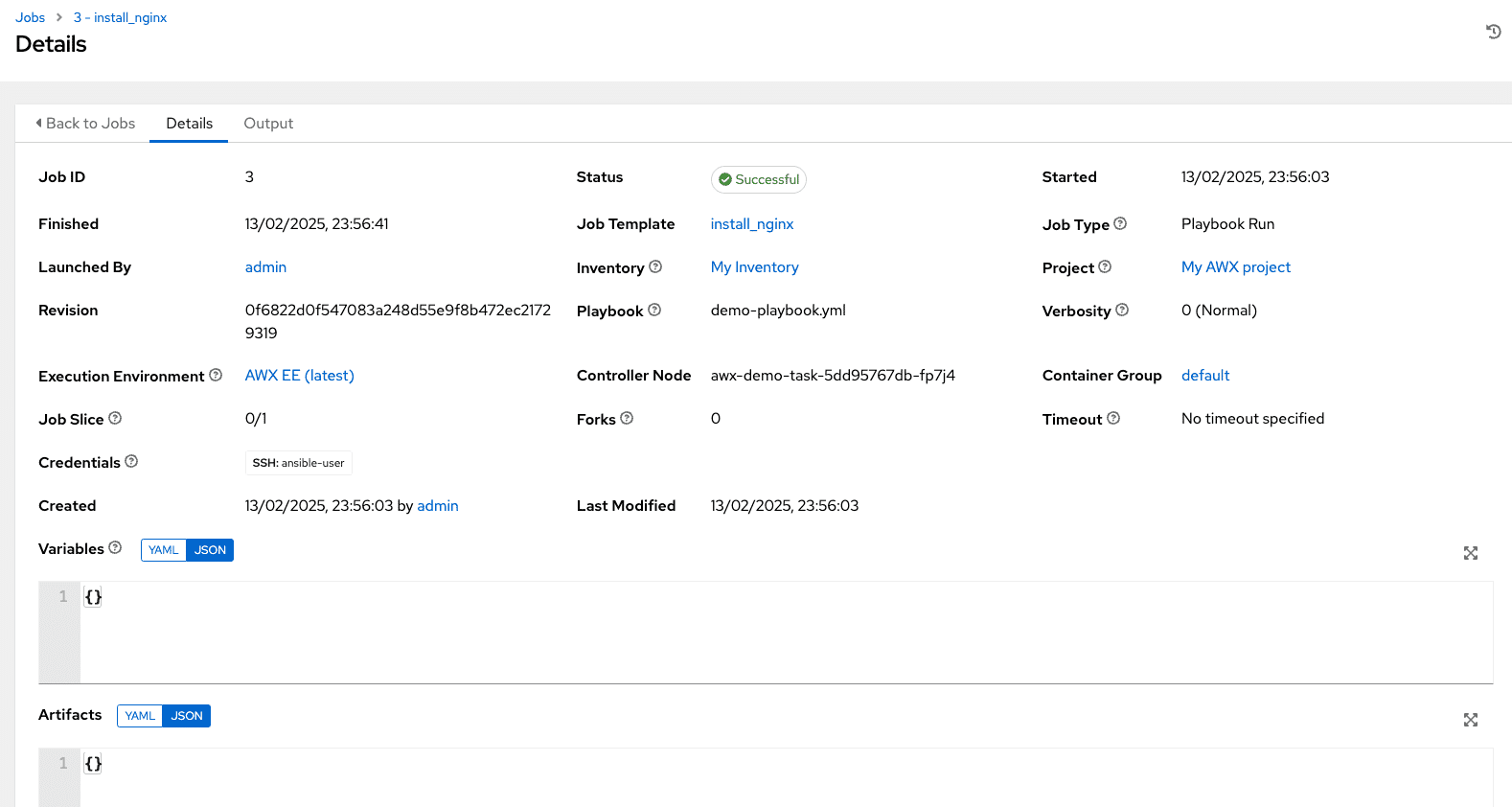 ansible awx jobs detailes