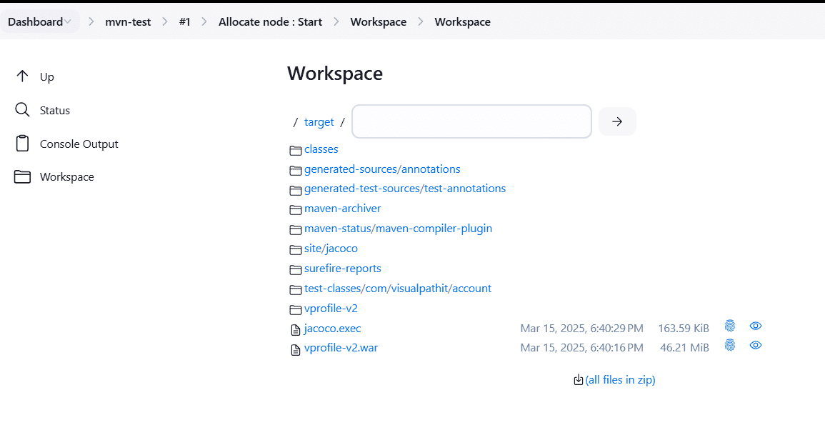jenkins dashboad workspace