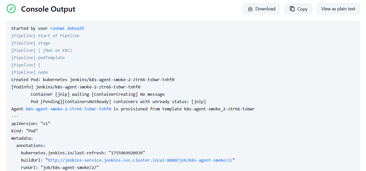Jenkins console logs