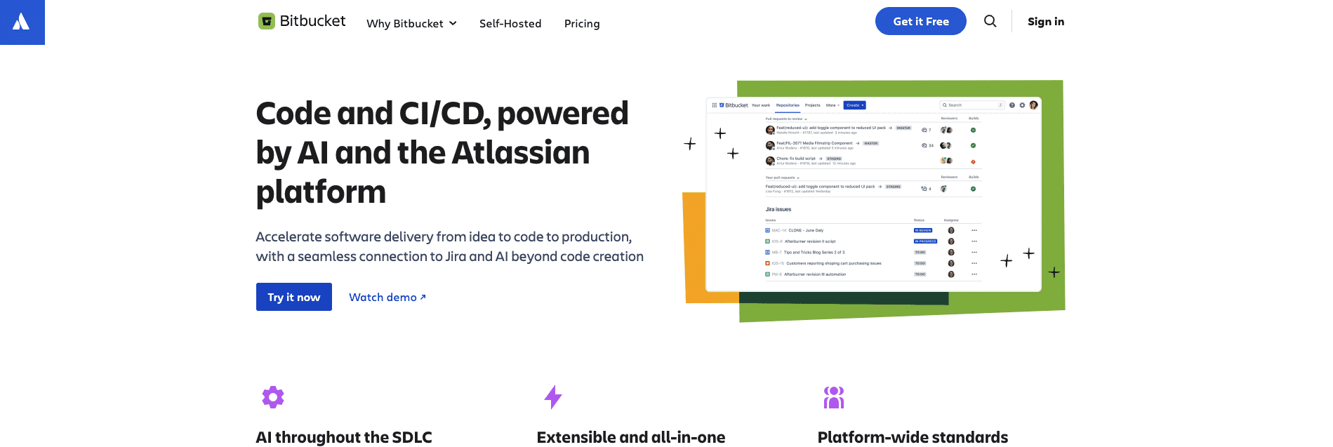 screenshot showing bitbucket homepage