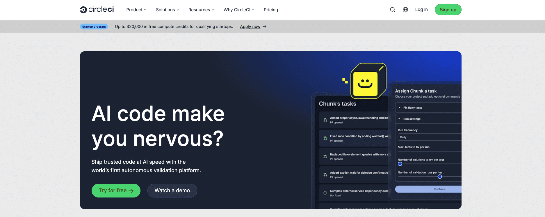 a screenshot showing circleci homepage