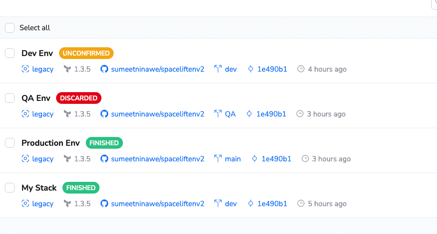 manage multiple terraform env spacelift four stacks to deploy