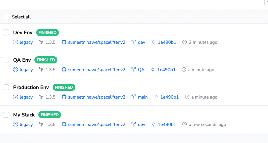 manage multiple terraform env spacelift four stacks